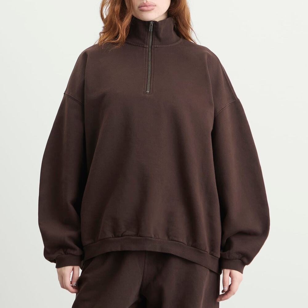 SKIMS Boyfriend Slouchy Quarter Zip Oversized Sweater Large Color Espresso - Picture 1 of 9